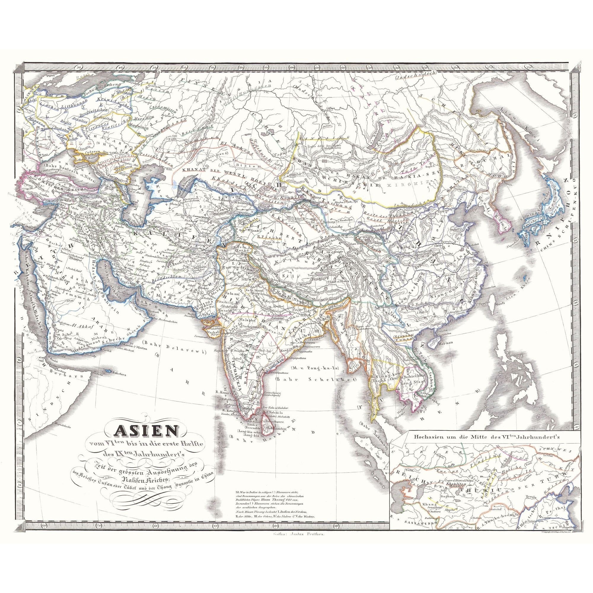 Asia History Map Historic Map - Asia 6th to 9th Century - Spruner 1855 - 27.60 x 23 - V ...