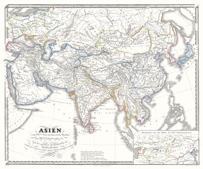 Historic Map - Asia 6th to 9th Century - Spruner 1855 - 27.60 x 23 - Vintage Wall Art