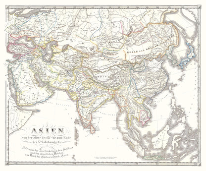 Historic Map - Asia 9 to 10 Centuries - Spruner 1855 - 27.75 x 23 - Vintage Wall Art