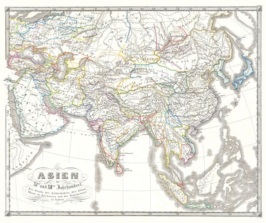 Historic Map - Asia 11 to 12 Centuries - Spruner 1855 - 27.41 x 23 - Vintage Wall Art