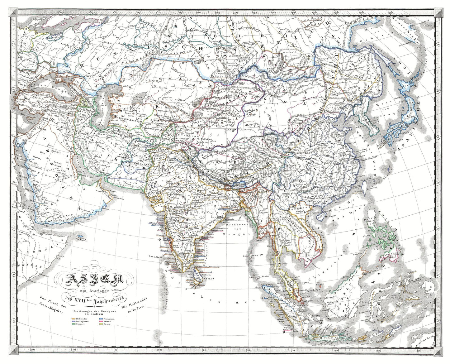 Historic Map - Asia 17th Century End - Spruner 1855 - 28.44 x 23 - Vintage Wall Art