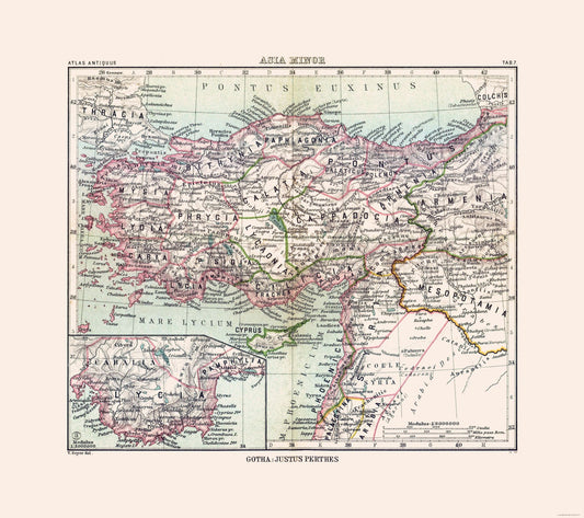 Historic Map - Asia Minor Middle East - Perthes 1896 - 25.95 x 23 - Vintage Wall Art