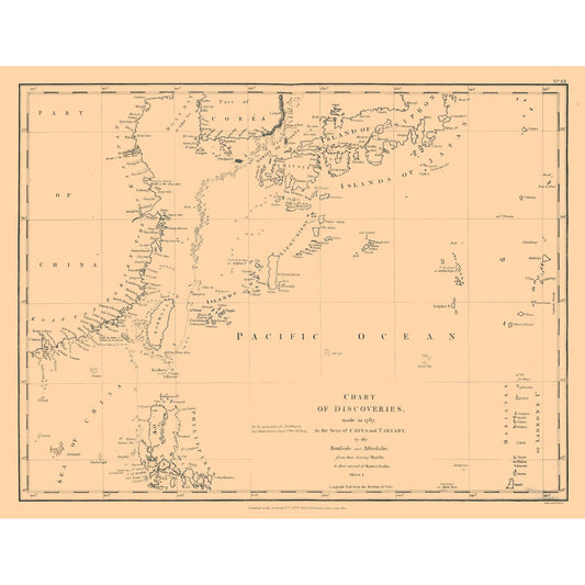 Historic Map - Asia Discoveries Chart - Robinson 1787 - 29.74 x 23 - Vintage Wall Art