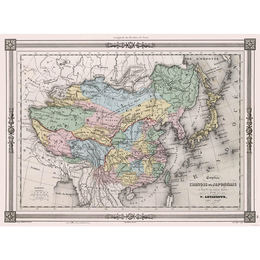 Historic Map - China Japan - Levasseur - 31.05 x 23 - Vintage Wall Art