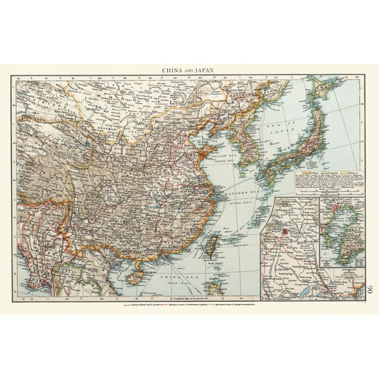 Historic Map - China Japan - Andree 1895 - 34.75 x 23 - Vintage Wall Art