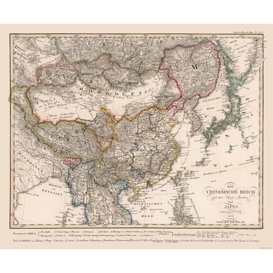Historic Map - Chinese Empire Japan - Stieler 1826 - 27.85 x 23 - Vintage Wall Art