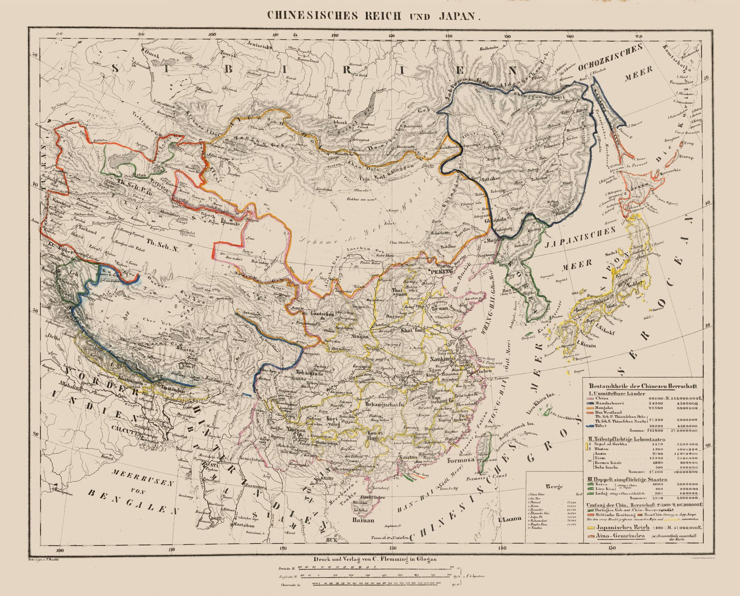 Historic Map - Chinese Empire Japan - Sohr 1875 - 28.52 x 23 - Vintage Wall Art