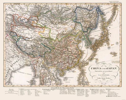 Historic Map - China Japan - Perthes 1850 - 29.04 x 23 - Vintage Wall Art