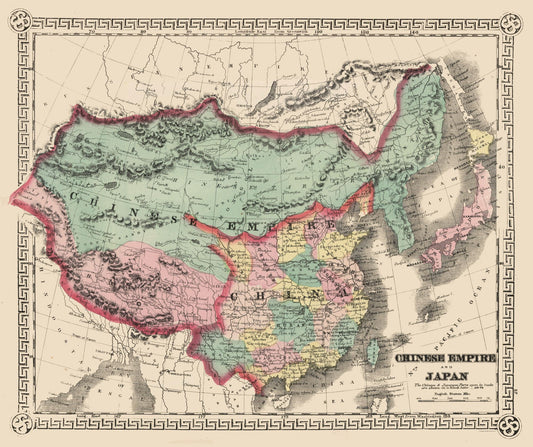 Historic Map - Chinese Empire Japan - Schonberg 1865 - 27.45 x 23 - Vintage Wall Art