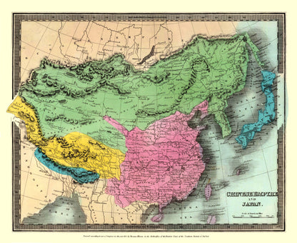 Historic Map - Chinese Empire Japan - Thomas 1833 - 28.13 x 23 - Vintage Wall Art