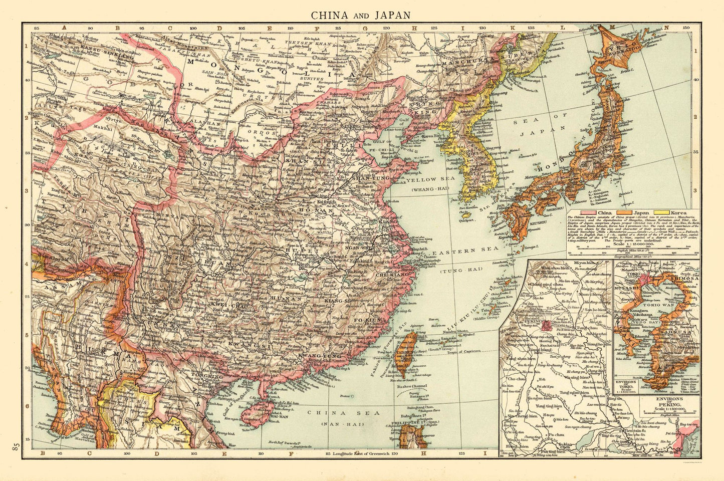 Historic Map - China Japan - Andree 1895 - 34.61 x 23 - Vintage Wall Art