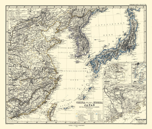 Historic Map - China Japan Korea - Perthes 1872 - 27.21 x 23 - Vintage Wall Art