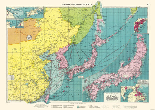 Historic Map - Chinese Japanese Ports - Philip 1922 - 32.32 x 23 - Vintage Wall Art