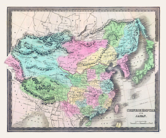 Historic Map - Chinese Empire Japan - Greenleaf 1848 - 27.61 x 23 - Vintage Wall Art