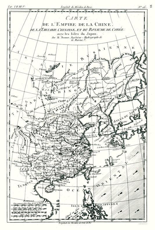 Historic Map - Chinese Empire Tartary Korea - Bonne 1780 - 23 x 34.12 - Vintage Wall Art