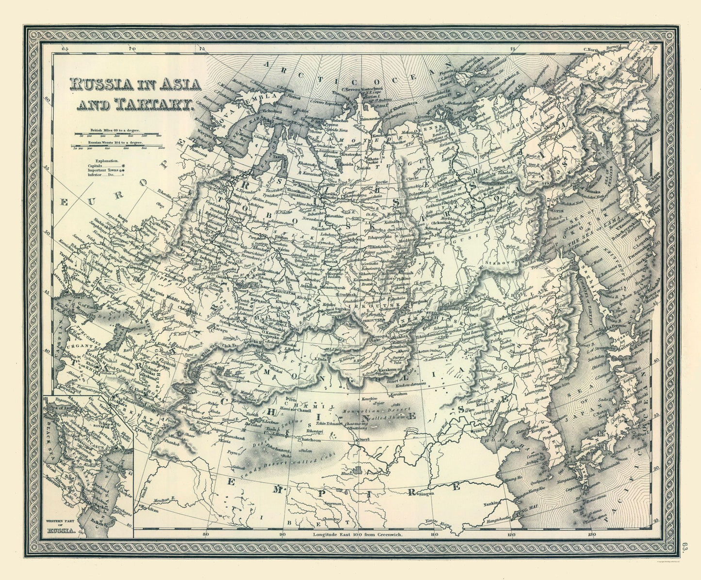 Historic Map - Russia Tartary Asia - Tanner 1836 - 27.76 x 23 - Vintage Wall Art