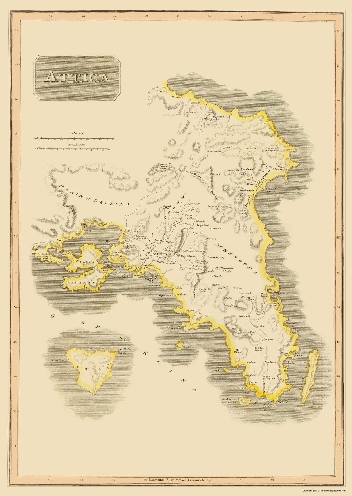 Historic Map - Greece Attica Region - Thomson 1815 - 23 x 32.36 - Vintage Wall Art