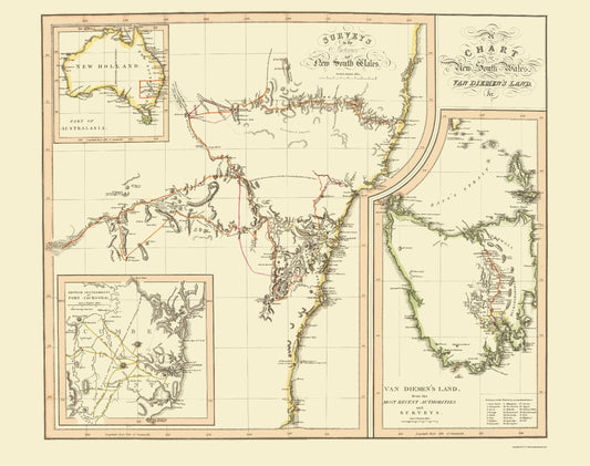 Historic Map - New South Wales Australia - Thomson 1821 - 23 x 29 - Vintage Wall Art