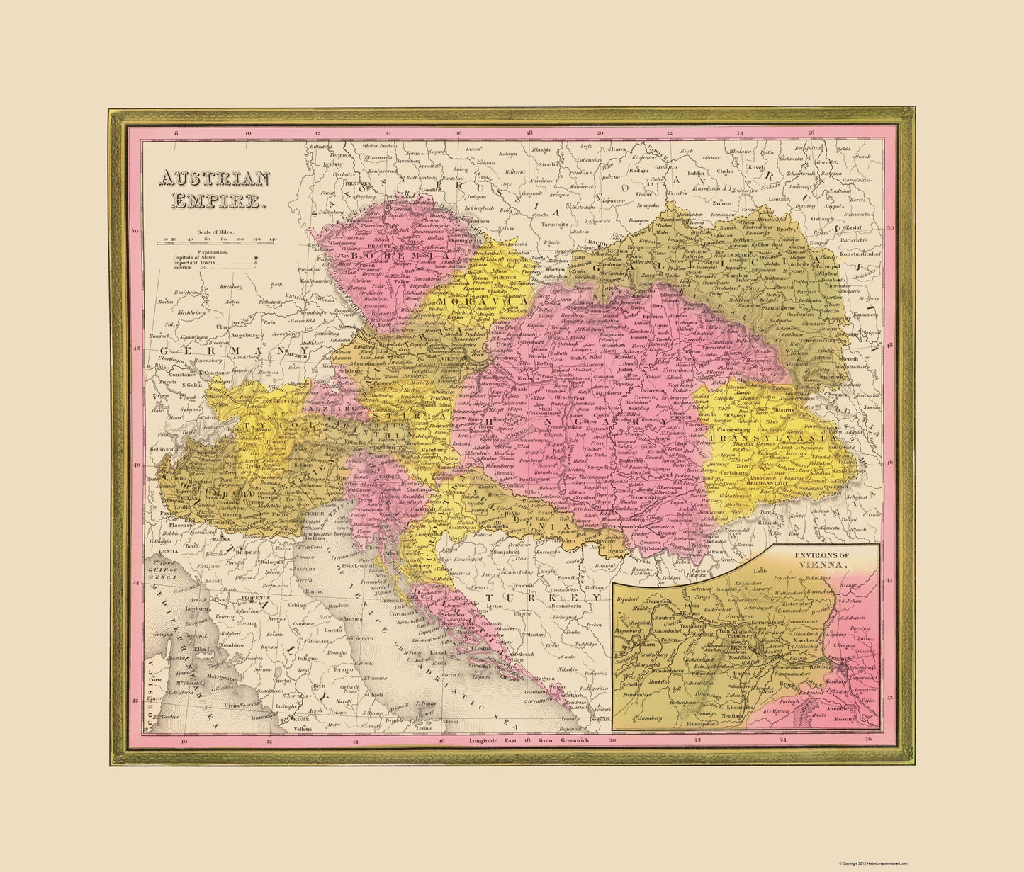 Historic Map - Austrian Empire - Mitchell 1846 - 23 x 26.99 - Vintage Wall Art