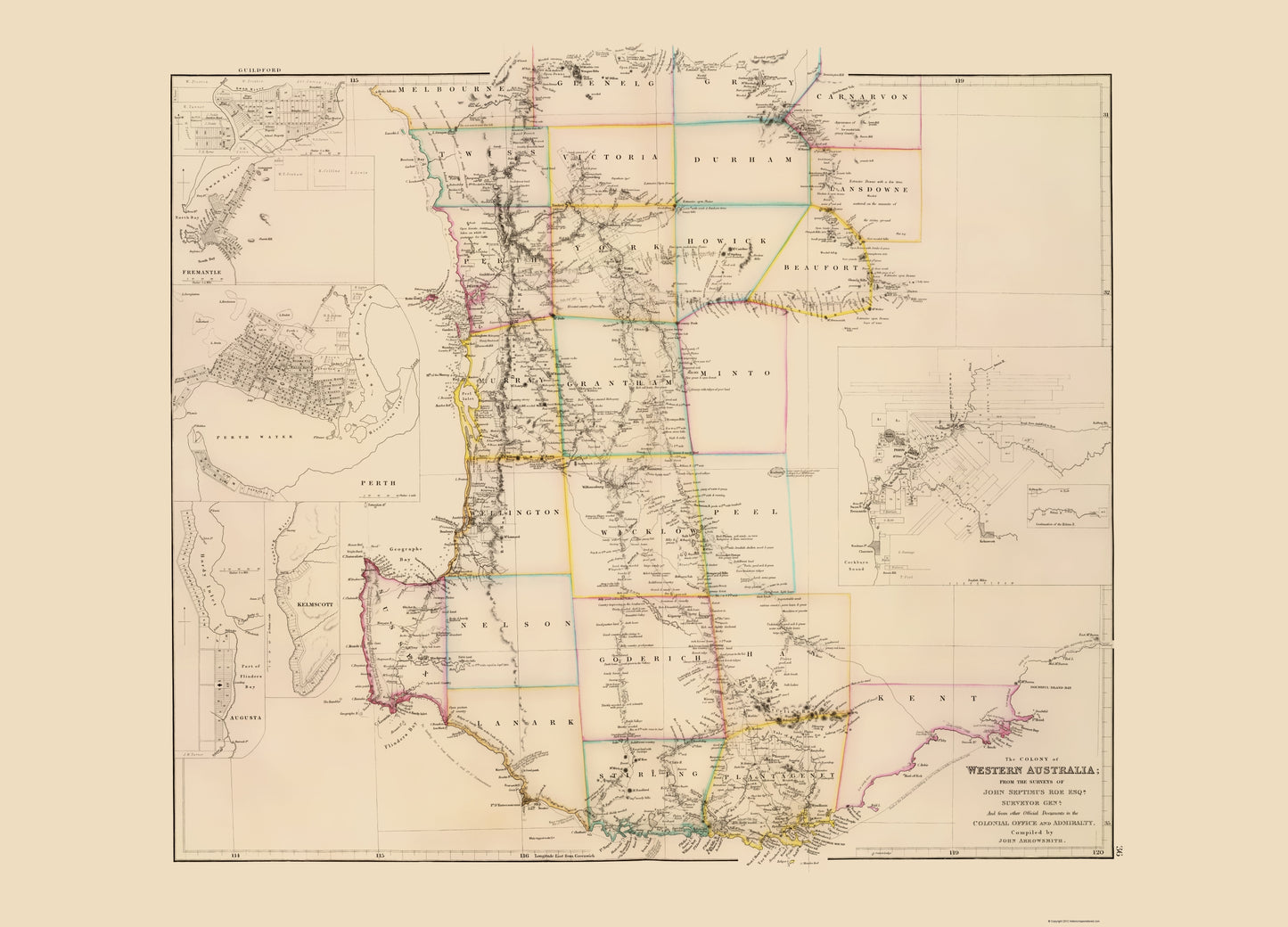 Historic Map - Australia Western Colony - Arrowsmith 1844 - 23 x 31.95 - Vintage Wall Art