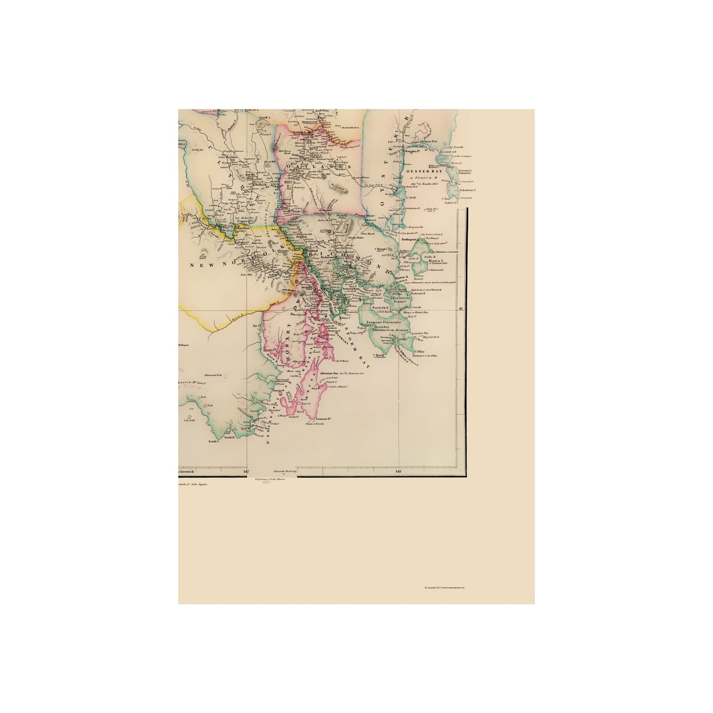 Historic Map - Van Diemens Land Tasmania Australia - Arrowsmith 1844 - 23 x 31.95 - Vintage Wall Art