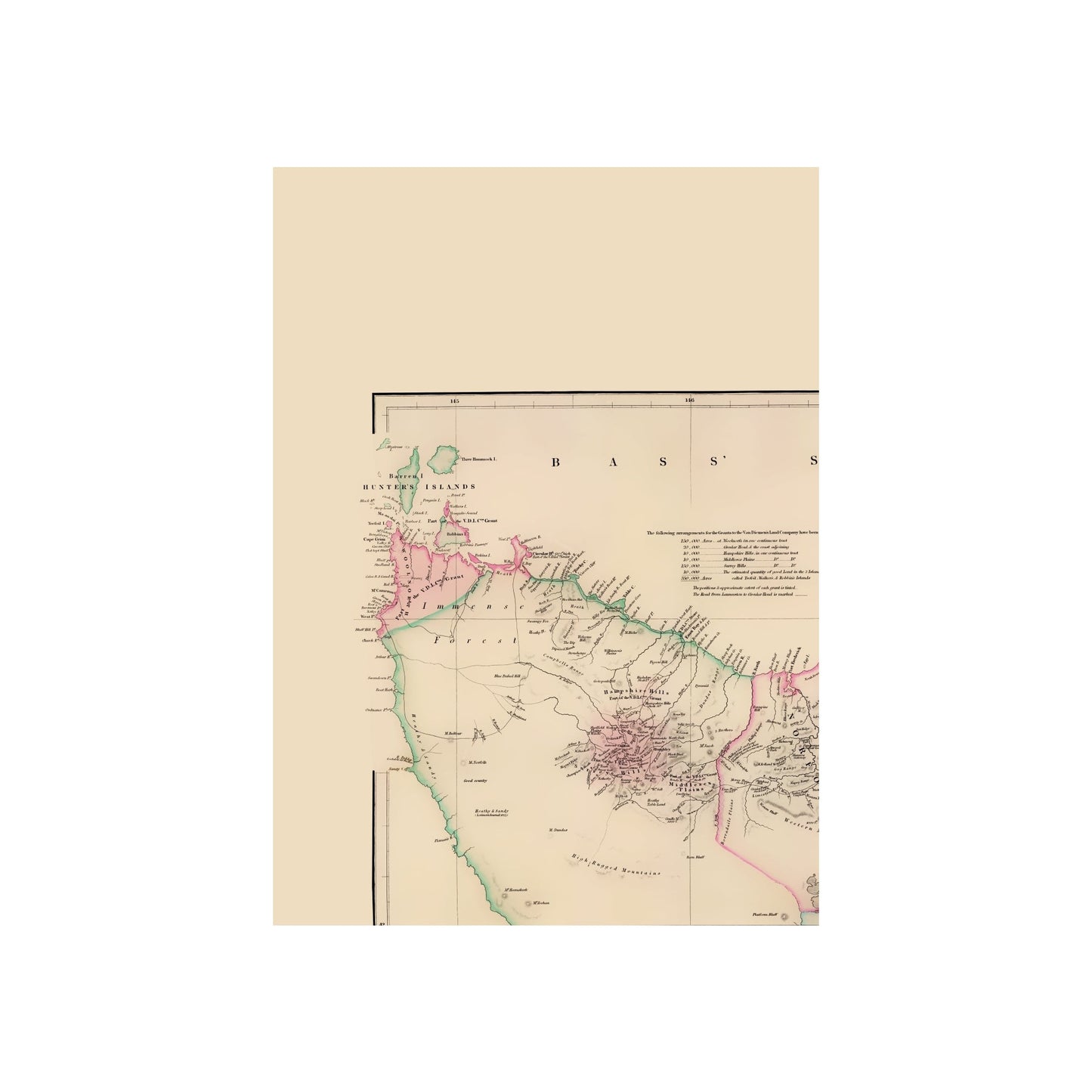 Historic Map - Van Diemens Land Tasmania Australia - Arrowsmith 1844 - 23 x 31.95 - Vintage Wall Art