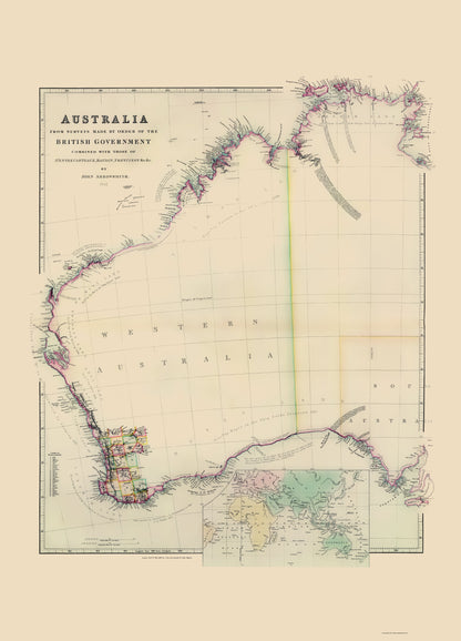 Historic Map - Australia Western Surveys - Arrowsmith 1844 - 23 x 31.95 - Vintage Wall Art