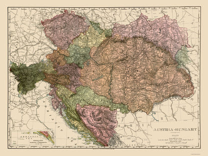 Historic Map - Austria Hungary - Rand McNally 1895 - 23 x 30.61 - Vintage Wall Art