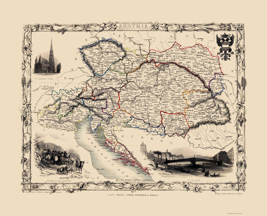 Historic Map - Austria - Tallis 1851 - 23 x 28.45 - Vintage Wall Art