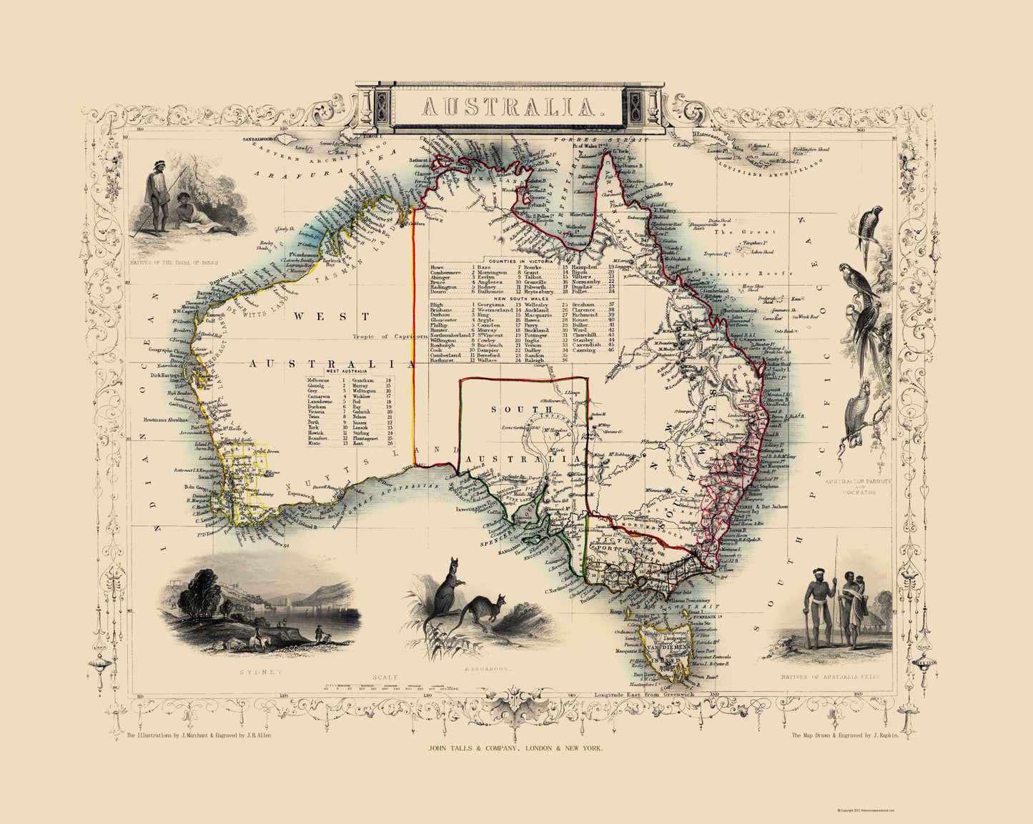 Historic Map - Australia - Tallis 1851 - 23 x 28.83 - Vintage Wall Art