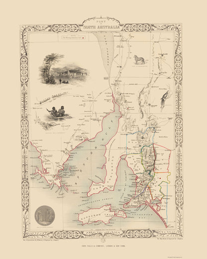 Historic Map - South Australia - Tallis 1851 - 23 x 28.83 - Vintage Wall Art