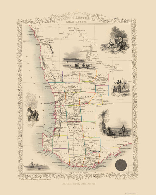 Historic Map - Australia Western - Tallis 1851 - 23 x 28.83 - Vintage Wall Art