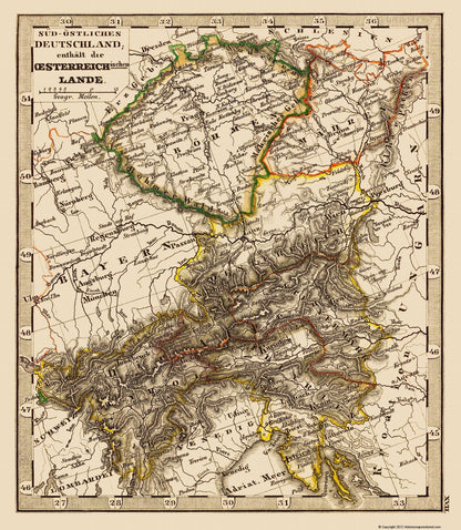 Historic Map - Austria Hungary - Stieler 1852 - 23 x 26.40 - Vintage Wall Art