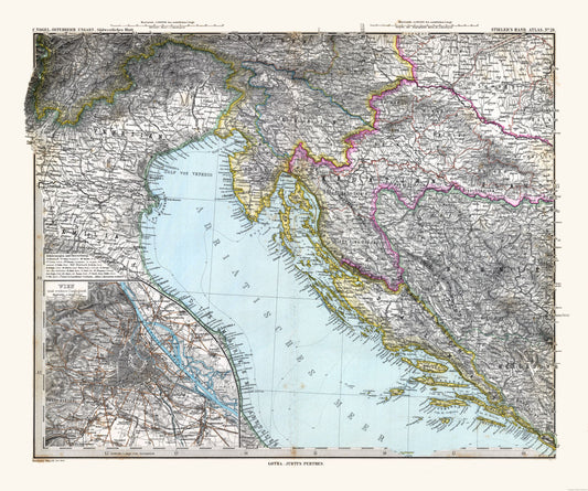 Historic Map - Austria Hungary Southwest - Stieler  1885 - 27.54 x 23 - Vintage Wall Art