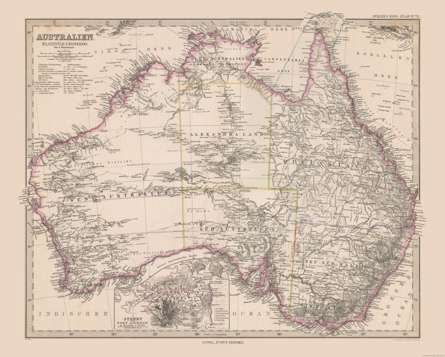 Historic Map - Australia - Stieler  1885 - 28.65 x 23 - Vintage Wall Art