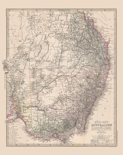 Historic Map - Australia Southeast - Stieler  1885 - 23 x 28.79 - Vintage Wall Art