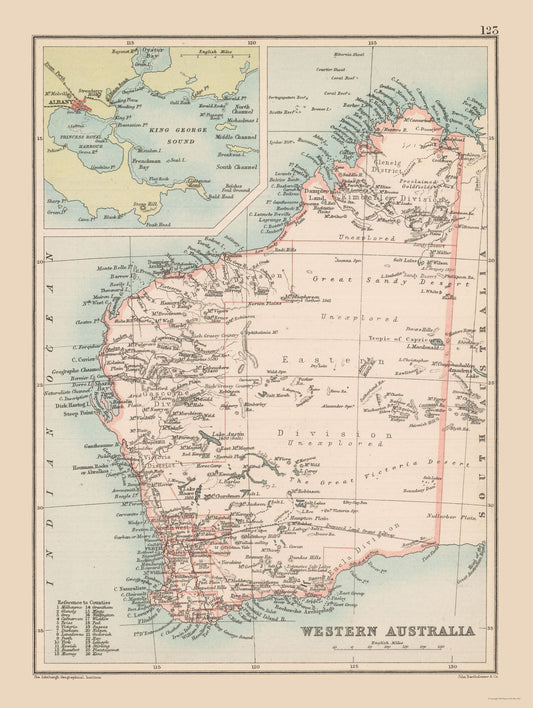 Historic Map - Western Australia - Bartholomew 1892 - 23 x 30.56 - Vintage Wall Art