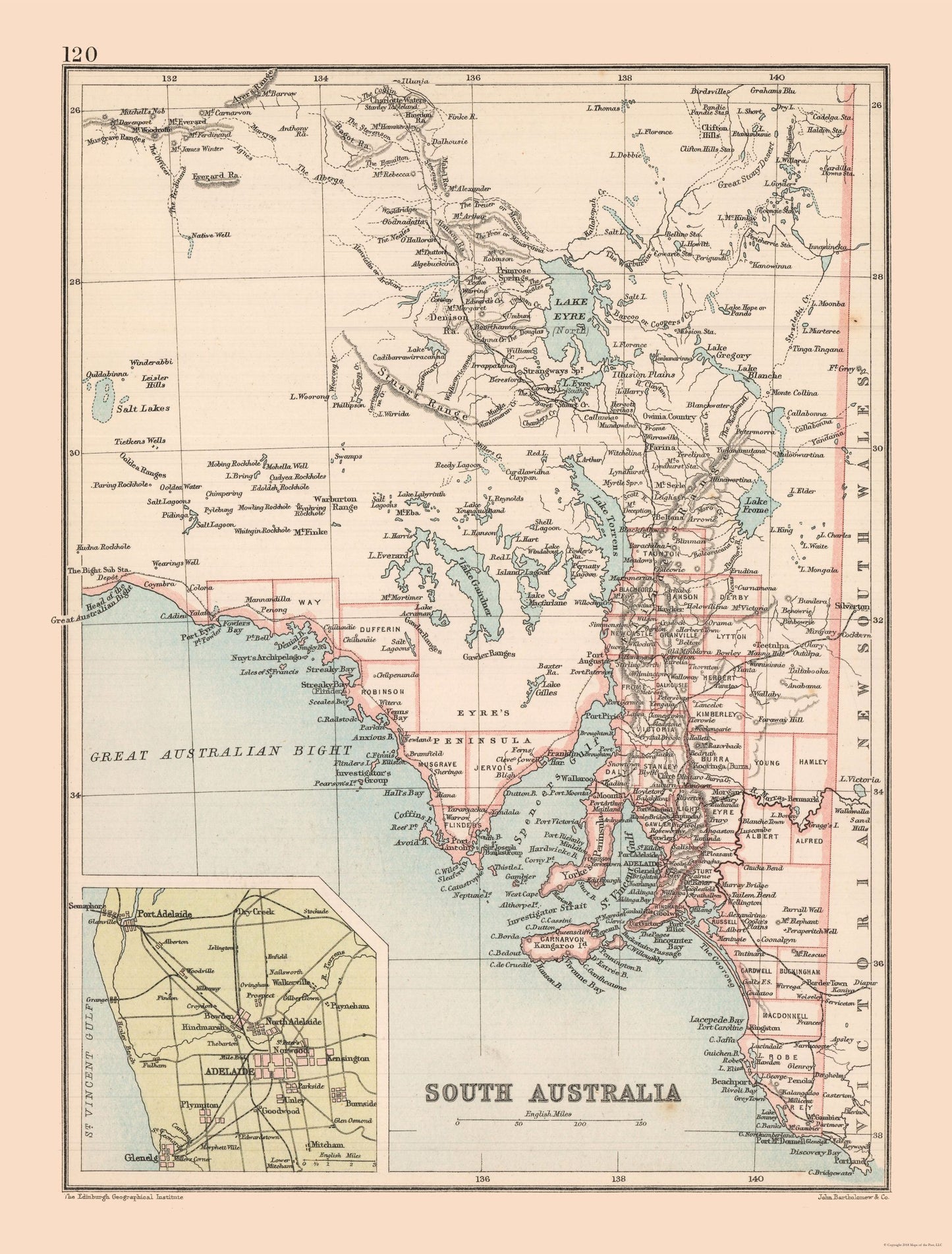 Historic Map - South Australia - Bartholomew 1892 - 23 x 30.28 - Vintage Wall Art