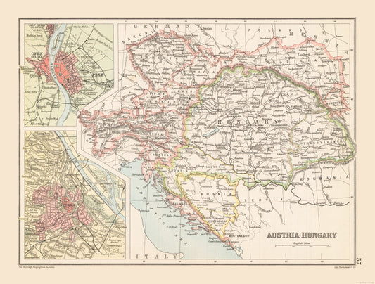 Historic Map - Austria Hungary - Bartholomew 1892 - 30.36 x 23 - Vintage Wall Art