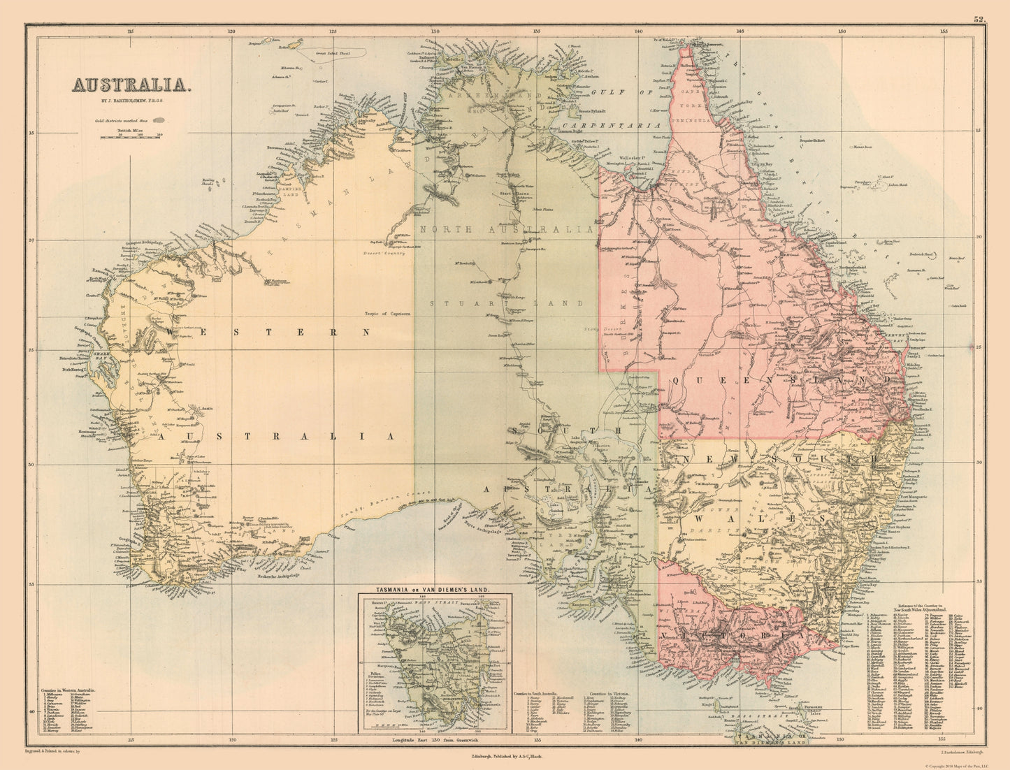 Historic Map - Australia - Bartholomew 1867 - 30.15 x 23 - Vintage Wall Art