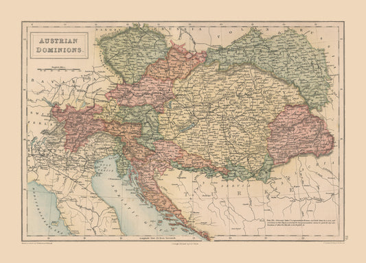 Historic Map - Austrian Dominions - Black 1867 - 31.92 x 23 - Vintage Wall Art