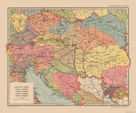 Historic Map - Austria Hungary - Flemming 1913 - 27.64 x 23 - Vintage Wall Art