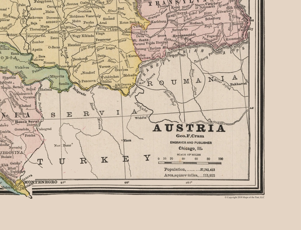 Historic Map - Austria - Cram 1888 - 30.06 x 23 - Vintage Wall Art