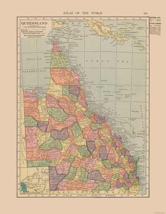 Historic Map - Queensland Australia - Hammond 1910 - 23 x 29.55 - Vintage Wall Art