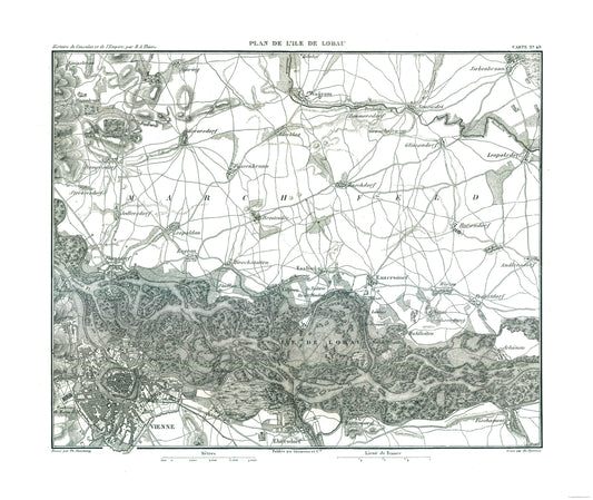 Historic Map - Lobau Austria - Thiers 1866 - 27.30 x 23 - Vintage Wall Art