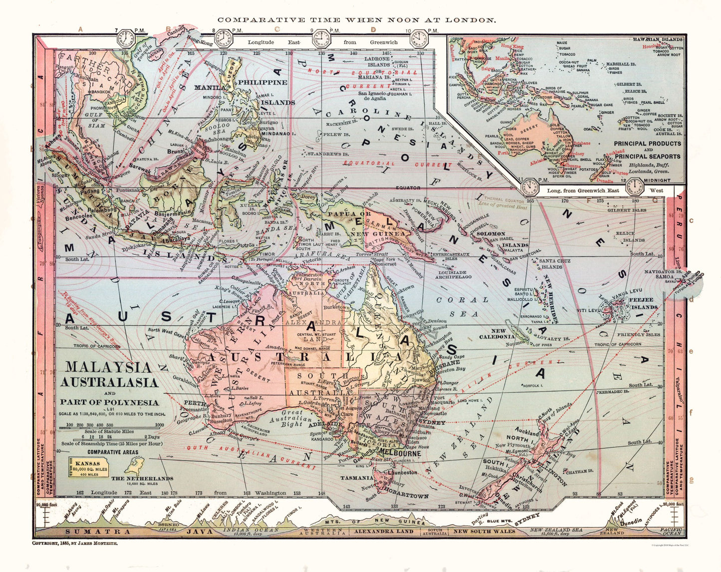 Historic Map - Australia Malaysia Polynesia - Monteith 1882 - 28.98 x 23 - Vintage Wall Art