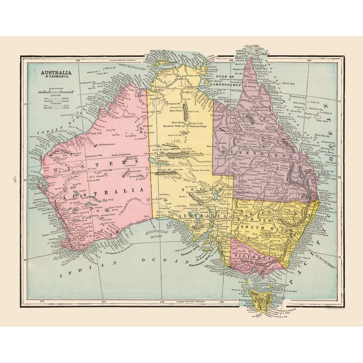 Historic Map - Tasmania Australia - Cram 1892 - Vintage Wall Art – Maps ...