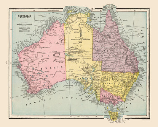 Historic Map - Tasmania Australia - Cram 1892 - 28.77 x 23 - Vintage Wall Art