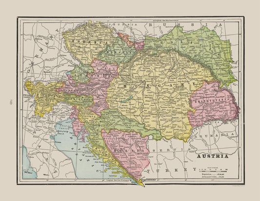 Historic Map - Austria - Cram 1892 - 29.75 x 23 - Vintage Wall Art