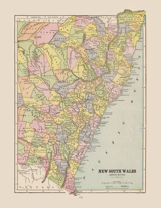 Historic Map - New South Wales Australia - Cram 1892 - 23 x 29.70 - Vintage Wall Art